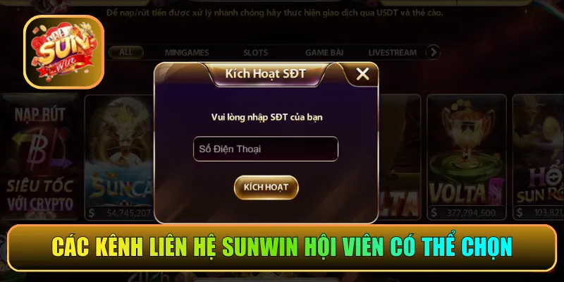 Các kênh liên hệ Sunwin hội viên có thể chọn