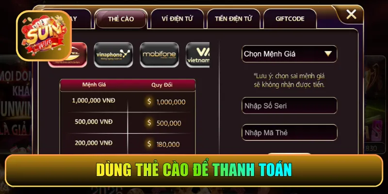 Dùng thẻ cào để thanh toán